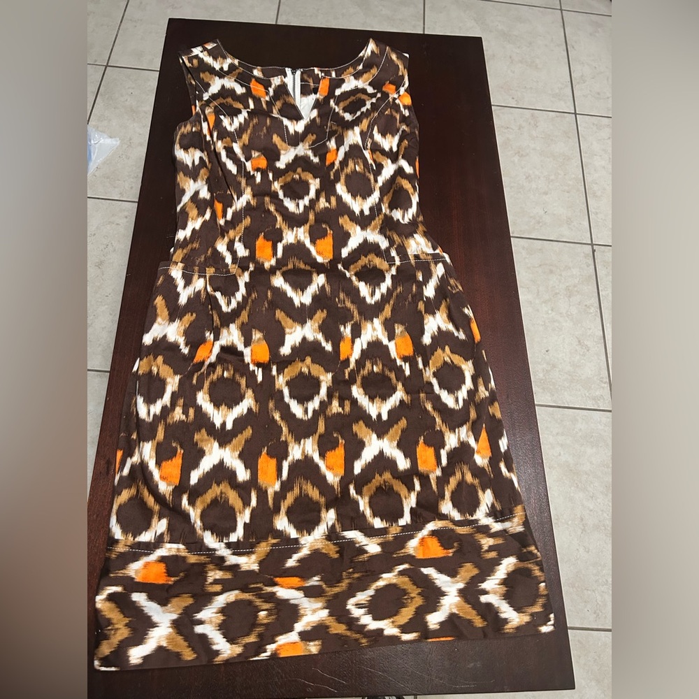 Etcetera Brown And Orange Patterned Midi Dress - image 4